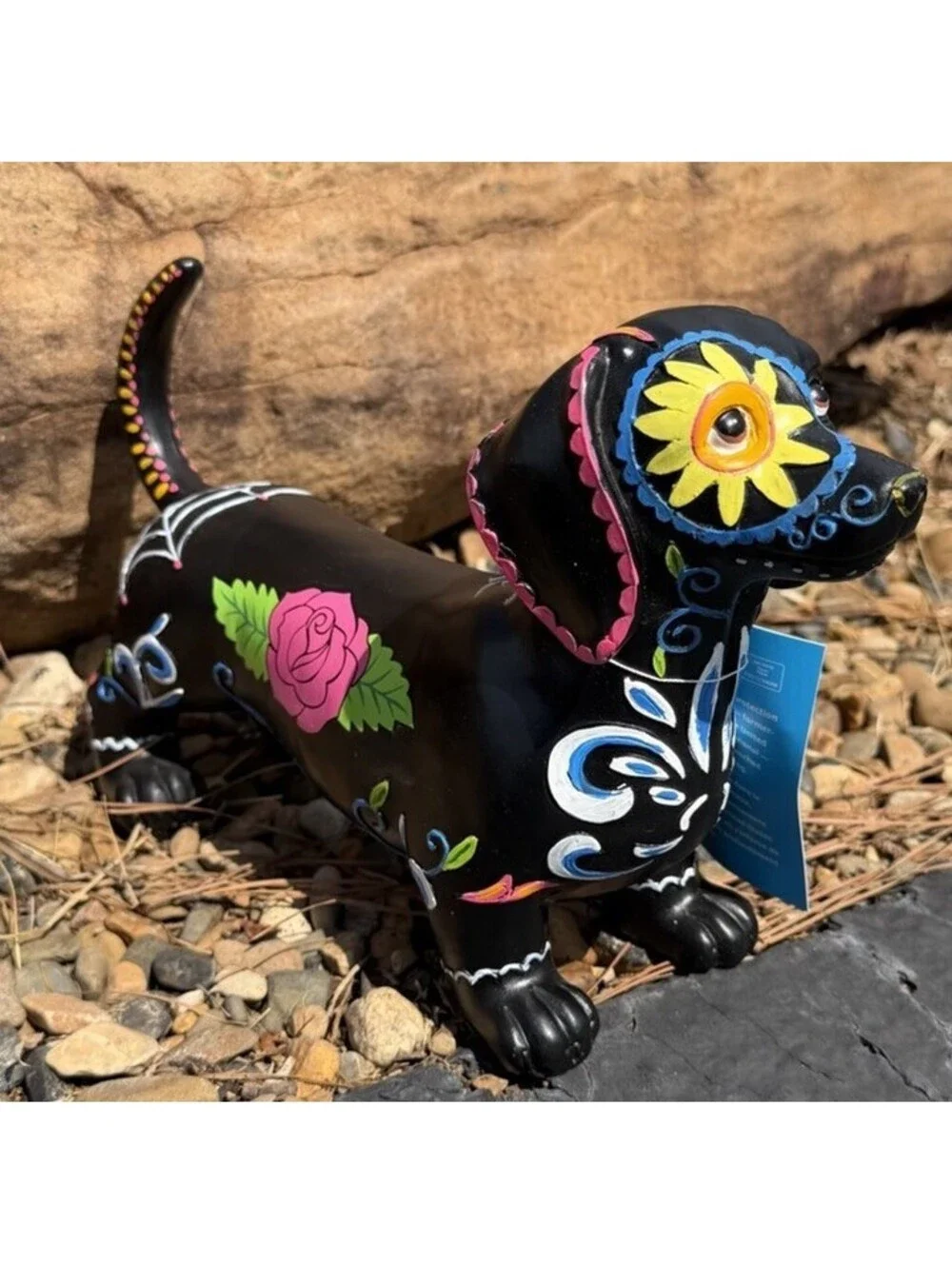 Day of the Dead Dachshund Figurine Black Sugar Skull Doxie Halloween Decor